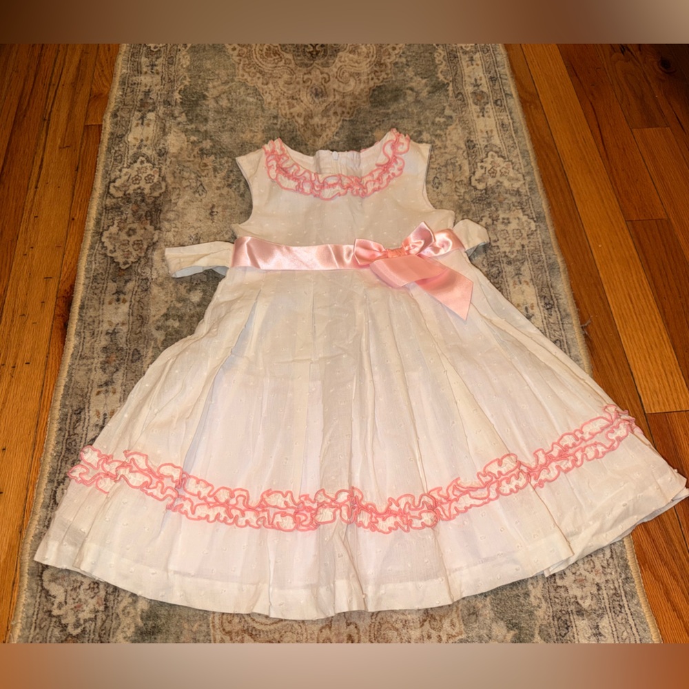 Bonnie Jean White Dress with Pink Trim